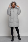 Оптом Пальто утепленное молодежное зимнее женское серого цвета 52363Sr в Волгоградке, фото 5