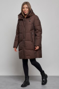 Оптом Пальто утепленное молодежное зимнее женское темно-коричневого цвета 52363TK в Екатеринбурге, фото 3