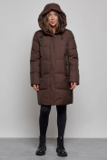Оптом Пальто утепленное молодежное зимнее женское темно-коричневого цвета 52363TK, фото 5