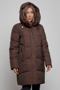 Оптом Пальто утепленное молодежное зимнее женское темно-коричневого цвета 52363TK, фото 6