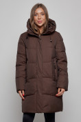 Оптом Пальто утепленное молодежное зимнее женское темно-коричневого цвета 52363TK в Казани, фото 7