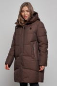 Оптом Пальто утепленное молодежное зимнее женское темно-коричневого цвета 52363TK, фото 9