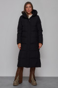 Оптом Пальто утепленное молодежное зимнее женское черного цвета 52382Ch в Омске