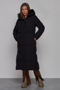 Оптом Пальто утепленное молодежное зимнее женское черного цвета 52382Ch, фото 18