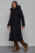 Оптом Пальто утепленное молодежное зимнее женское черного цвета 52382Ch в Перми, фото 2