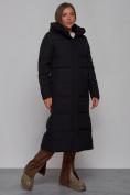 Оптом Пальто утепленное молодежное зимнее женское черного цвета 52382Ch в Омске, фото 3