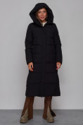 Оптом Пальто утепленное молодежное зимнее женское черного цвета 52382Ch в Омске, фото 5