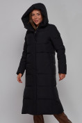 Оптом Пальто утепленное молодежное зимнее женское черного цвета 52382Ch в Перми, фото 6