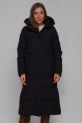 Оптом Пальто утепленное молодежное зимнее женское черного цвета 52382Ch в Перми, фото 8