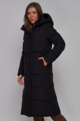 Оптом Пальто утепленное молодежное зимнее женское черного цвета 52382Ch в Перми, фото 9