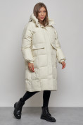 Оптом Пальто утепленное молодежное зимнее женское бежевого цвета 52391B в Челябинске, фото 2