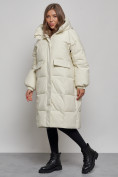 Оптом Пальто утепленное молодежное зимнее женское бежевого цвета 52391B в Казани, фото 3