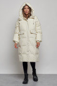 Оптом Пальто утепленное молодежное зимнее женское бежевого цвета 52391B в Перми, фото 5