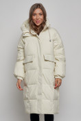 Оптом Пальто утепленное молодежное зимнее женское бежевого цвета 52391B в Екатеринбурге, фото 8