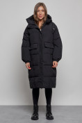 Оптом Пальто утепленное молодежное зимнее женское черного цвета 52391Ch в Перми