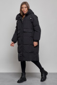 Оптом Пальто утепленное молодежное зимнее женское черного цвета 52391Ch в Омске, фото 3