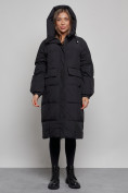 Оптом Пальто утепленное молодежное зимнее женское черного цвета 52391Ch в Казани, фото 5