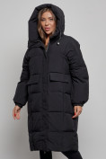 Оптом Пальто утепленное молодежное зимнее женское черного цвета 52391Ch в Волгоградке, фото 6