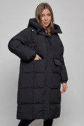 Оптом Пальто утепленное молодежное зимнее женское черного цвета 52391Ch в Перми, фото 9