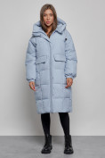 Оптом Пальто утепленное молодежное зимнее женское голубого цвета 52391Gl в Казани