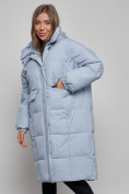 Оптом Пальто утепленное молодежное зимнее женское голубого цвета 52391Gl в Перми, фото 10