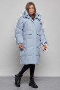 Оптом Пальто утепленное молодежное зимнее женское голубого цвета 52391Gl в Перми, фото 2