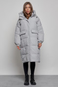 Оптом Пальто утепленное молодежное зимнее женское серого цвета 52391Sr в Перми