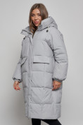 Оптом Пальто утепленное молодежное зимнее женское серого цвета 52391Sr в Перми, фото 10