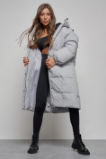 Оптом Пальто утепленное молодежное зимнее женское серого цвета 52391Sr в Перми, фото 13