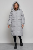 Оптом Пальто утепленное молодежное зимнее женское серого цвета 52391Sr в Омске, фото 5