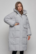 Оптом Пальто утепленное молодежное зимнее женское серого цвета 52391Sr в Перми, фото 9