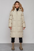 Оптом Пальто утепленное молодежное зимнее женское бежевого цвета 52392B в Сочи