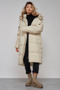 Оптом Пальто утепленное молодежное зимнее женское бежевого цвета 52392B в Перми, фото 18