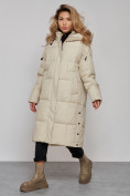 Оптом Пальто утепленное молодежное зимнее женское бежевого цвета 52392B в Челябинске, фото 3
