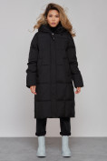 Оптом Пальто утепленное молодежное зимнее женское черного цвета 52392Ch в Челябинске