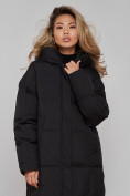Оптом Пальто утепленное молодежное зимнее женское черного цвета 52392Ch в Казани, фото 12
