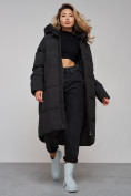 Оптом Пальто утепленное молодежное зимнее женское черного цвета 52392Ch в Перми, фото 19