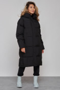 Оптом Пальто утепленное молодежное зимнее женское черного цвета 52392Ch в Санкт-Петербурге, фото 2
