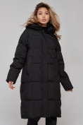Оптом Пальто утепленное молодежное зимнее женское черного цвета 52392Ch в Перми, фото 23
