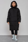 Оптом Пальто утепленное молодежное зимнее женское черного цвета 52392Ch в Челябинске, фото 5