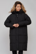 Оптом Пальто утепленное молодежное зимнее женское черного цвета 52392Ch в Ульяновске, фото 9