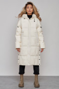 Оптом Пальто утепленное молодежное зимнее женское светло-бежевого цвета 52392SB в Волгоградке
