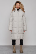 Оптом Пальто утепленное молодежное зимнее женское светло-серого цвета 52392SS в Сочи