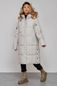 Оптом Пальто утепленное молодежное зимнее женское светло-серого цвета 52392SS, фото 3