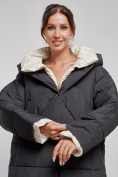 Оптом Пальто утепленное молодежное зимнее женское черного цвета 52393Ch в Алма-Ате, фото 13