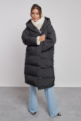 Оптом Пальто утепленное молодежное зимнее женское черного цвета 52393Ch в Краснодаре, фото 19