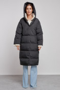 Оптом Пальто утепленное молодежное зимнее женское черного цвета 52393Ch в Барнауле, фото 5