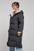 Оптом Пальто утепленное молодежное зимнее женское черного цвета 52393Ch в Оренбурге, фото 9