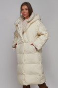 Оптом Пальто утепленное молодежное зимнее женское светло-бежевого цвета 52393SB, фото 10