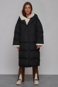Оптом Пальто утепленное молодежное зимнее женское черного цвета 52395Ch в Саратове